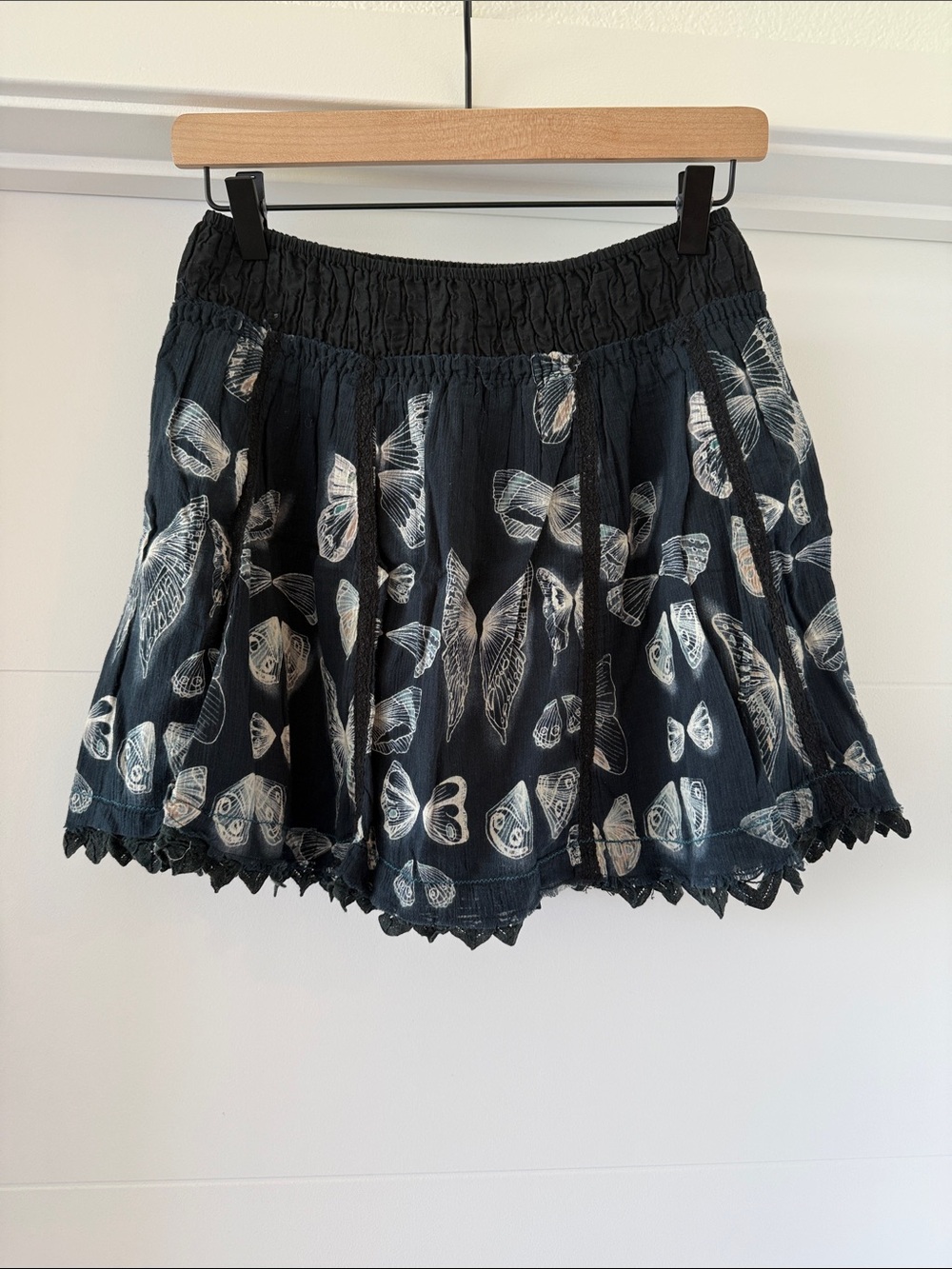 Free People Black Butterfly-Print Smocked Circle Skirt